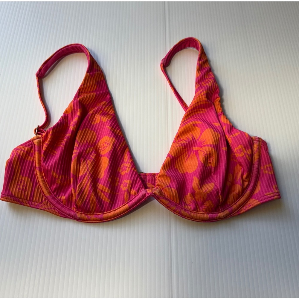 Hollister Pink Orange Tropical Floral Ribbed Underwire Bikini Top Small